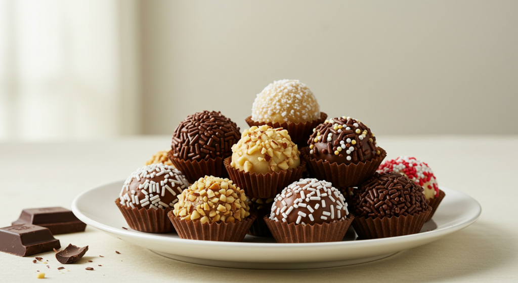 Brigadeiros gourmet tradicionais prontos para servir