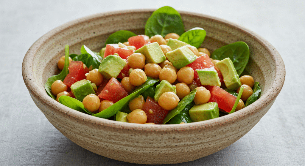 Salada detox com abacate, grão-de-bico e vegetais frescos