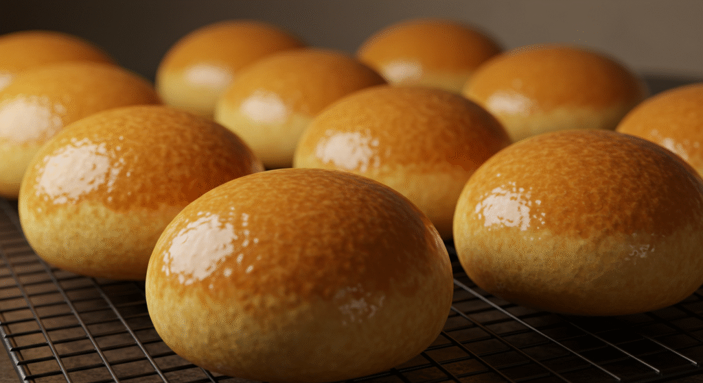 Pão de hambúrguer caseiro e fofinho recém-assado