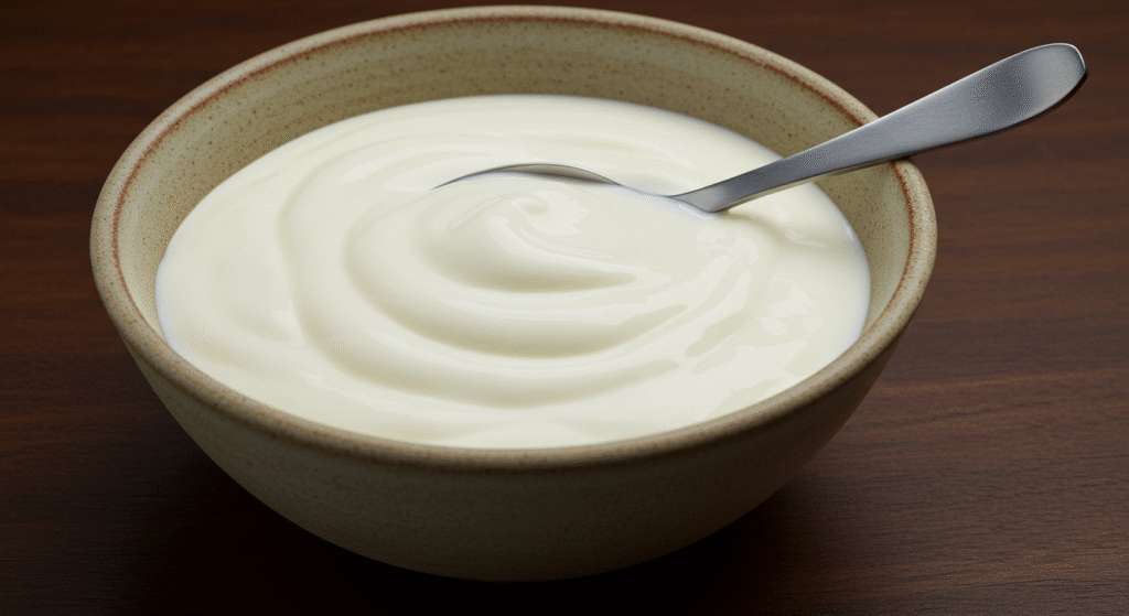 Molho de iogurte cremoso servido em pote pequeno para saladas