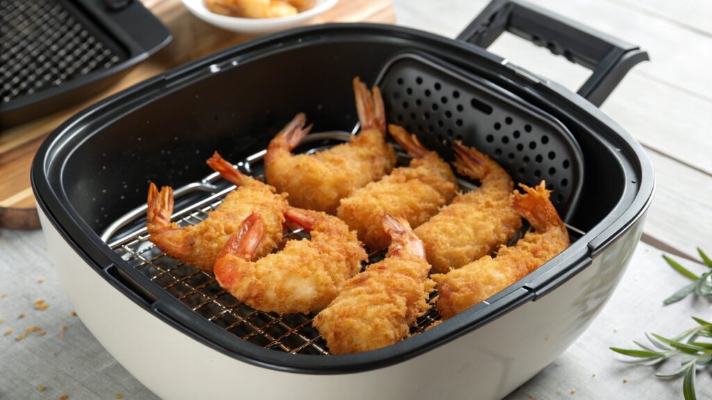 Camarão empanado crocante e dourado na airfryer