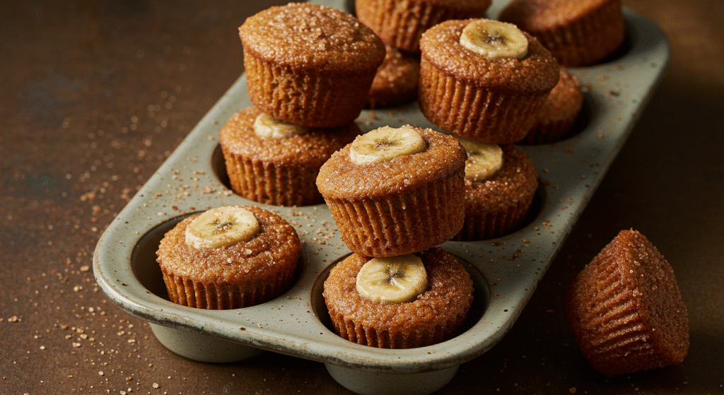 Mini bolinhos de banana em forma de muffin.