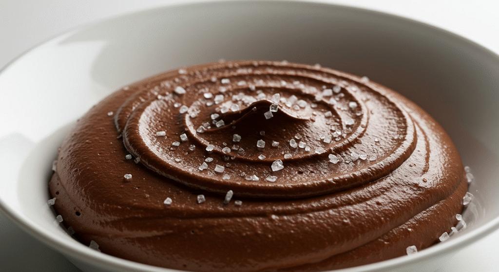 Mousse de chocolate em taça de vidro para jantar romântico
