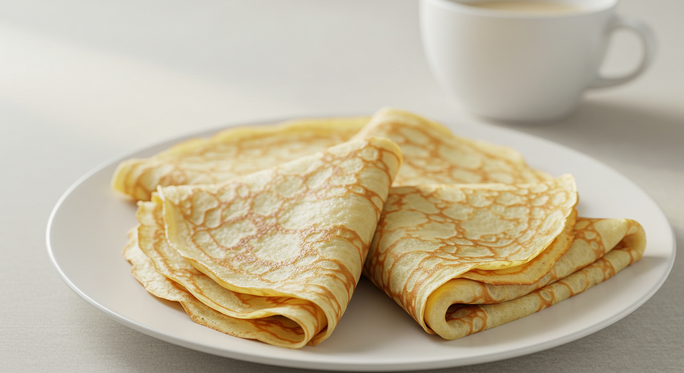 Crepes de leite dobrados em triângulo, servidos no prato